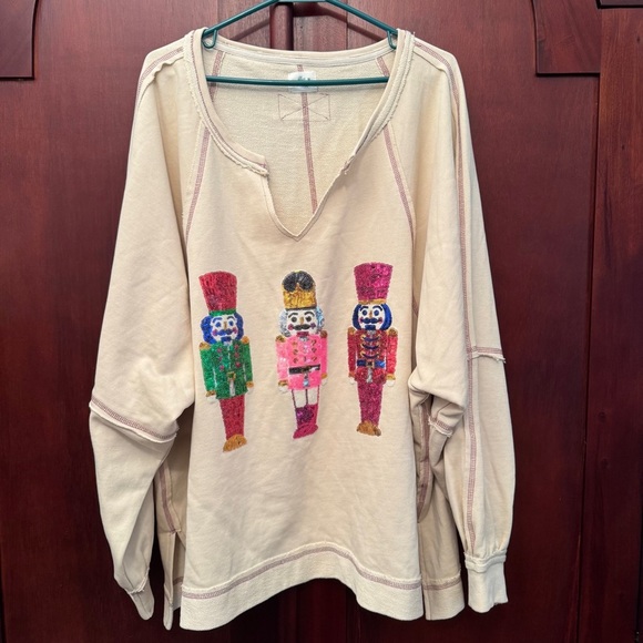 Blue Buttercup Sequin Nutcracker Trio Sweatshirt 100% cotton Size XL - Picture 1 of 9